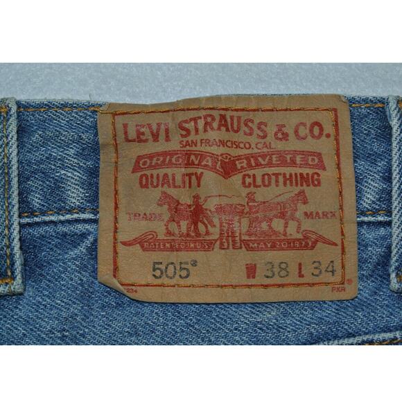Levi's Men's 505 jeans regular fit 38 x 34 medium wash distressed straight - Picture 9 of 12